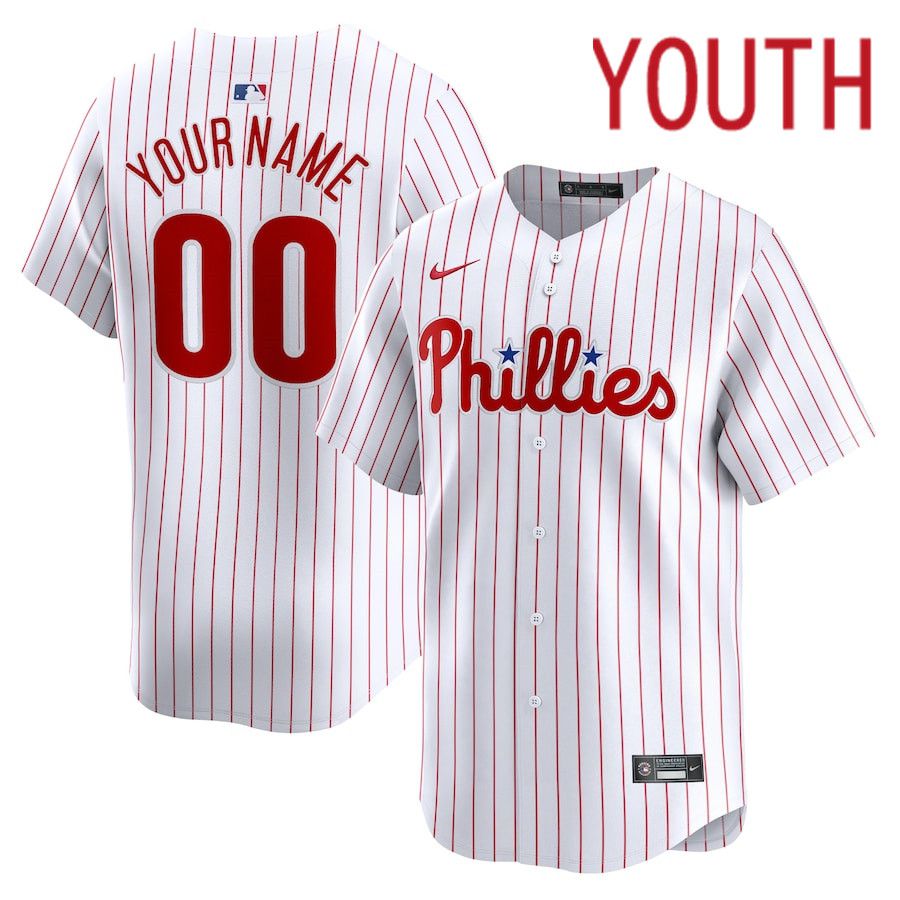 Youth Philadelphia Phillies Nike White Home Limited Custom MLB Jersey-0